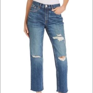 Rag & Bone High Rise Distressed Straight Cropped Jeans with Chewed Hems
